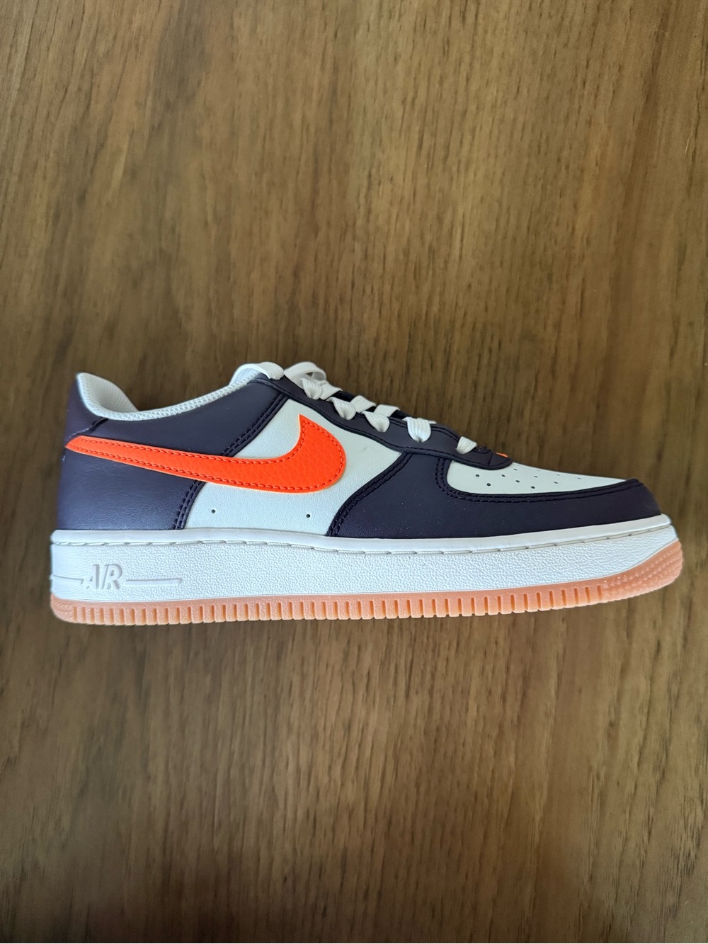 Nike Air Force 1 Low in White, Purple & Bright Orange Swoosh